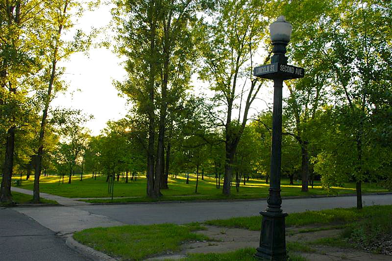 About 1920 the entire town of Hibbing was moved 2 miles south so ore could be mined under the town.  This is some of the streets that were left unmined.  There were houses, hotels, and an opera house here and they were all moved or destroyed.